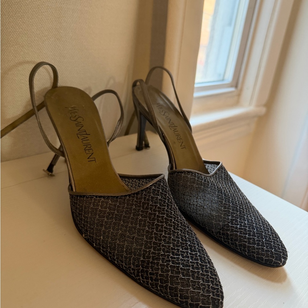 Saint Laurent YSL Metallic Luxor Mesh Heels Size 8 - Picture 2 of 7